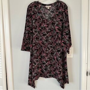 Woman Within Floral Black and Pink Tunic Blouse